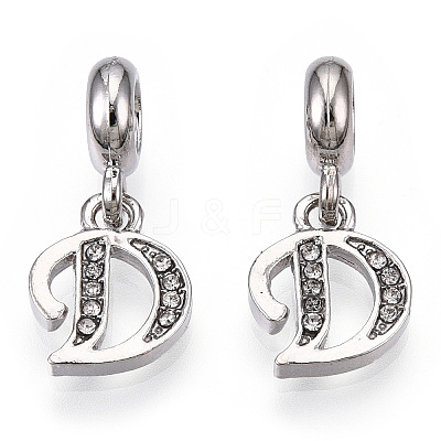 Platinum Rack Plating Alloy Rhinestone European Dangle Charms PALLOY-T048-36P-D-1
