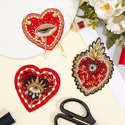 3Pcs 3 Styles Heart with Eye Polyester Sew on Patches DIY-GF0013-24-1