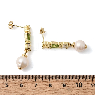 Round Brass Micro Pave Cubic Zirconia Dangle Stud Earrings EJEW-L311-01G-02-1