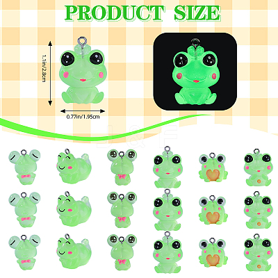 36Pcs 6 Styles Luminous Frog Resin Pendants RESI-SZ0003-50-1