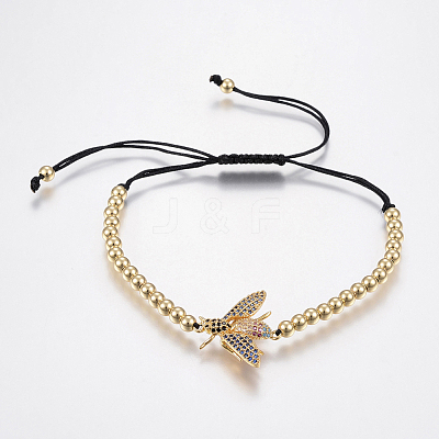 Adjustable Brass Micro Pave Cubic Zirconia Braided Beaded Bracelets X-BJEW-F309-17G-1