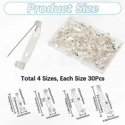 120Pcs 4 Styles Iron Brooch Findings IFIN-SP0001-33S-1