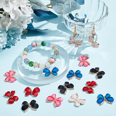 20Pcs 5 Colors Light Gold Plated Alloy Glass Pendants GLAA-SC0002-32-1