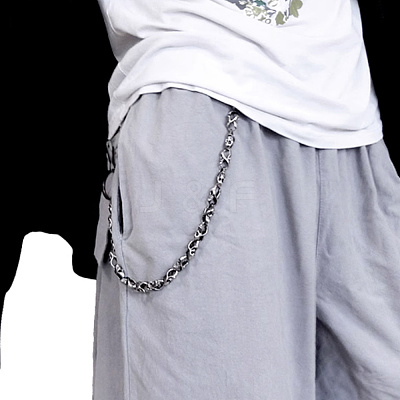 2Pcs 2 Style Zinc Alloy Skull Link Chain Waist Belt AJEW-AR0001-75-1
