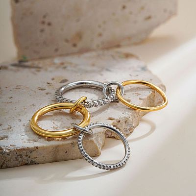 Brass Micro Pave Cubic Zirconia Finger Rings FS-WG6545E-08-1