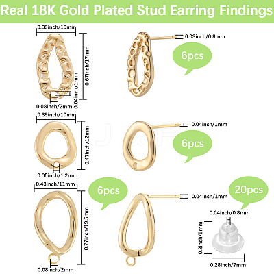 18Pcs 3 Styles Brass Stud Earrings KK-BBC0018-60-1