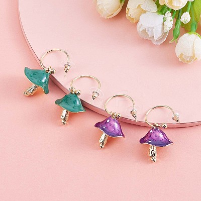 Enamel Mushroom Dangle Stud Earrings JE987B-1