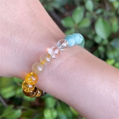 Natural Tiger Eye & Amazonite & Synthetic Malachite & Glass Round Bead Stretch Bracelets WG6A8BD-06-1