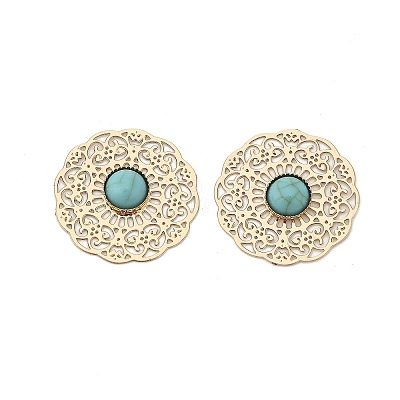 Brass Synthetic Turquoise Cabochons KK-Z088-06G-1