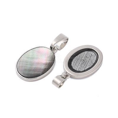 Rack Plating Natural Black Lip Shell Pendants KK-E059-18P-01-1