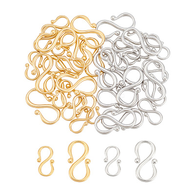 40Pcs 4 Styles Ion Plating(IP) 304 Stainless Steel S-Hook Clasps STAS-UN0061-24-1