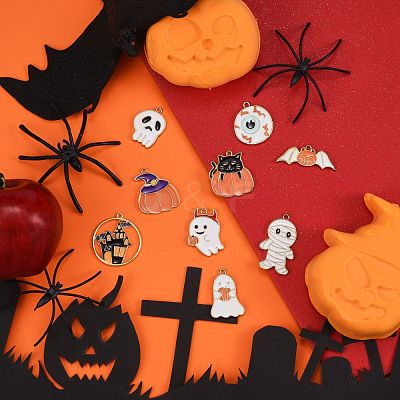 28Pcs 14 Styles Halloween Theme Alloy Enamel Pendants ENAM-SZ0001-63LG-1