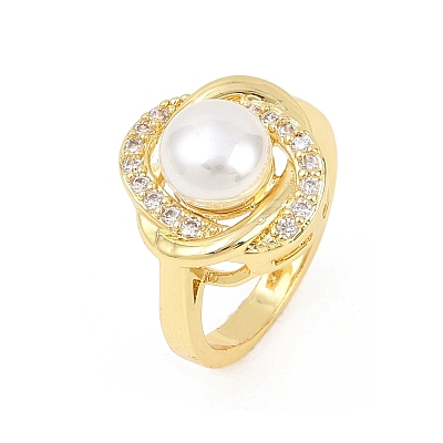 Brass Micro Pave Cubic Zirconia Finger Rings for Women RJEW-D340-02G-09-1