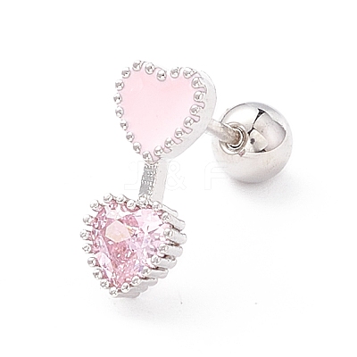 Double Heart Cat Eye Stud Earrings for Women LS-EJEW-A065-08P-1