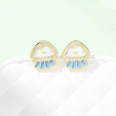 Brass Enamel Stud Earrings EJEW-B152-01G-02-1