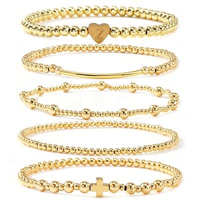Brass and Stainless Beaded Stretch Bracelet Sets VB9693-9-1