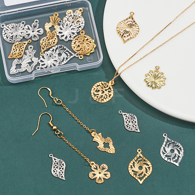 24Pcs 12 Style Rack Plating Brass Pendants KK-CA0002-43-1
