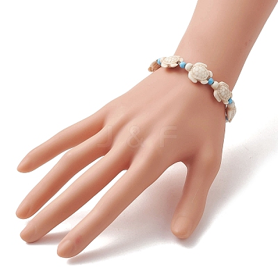 Adjustable Synthetic Turquoise Sea Turtle Beads Braided Bead Bracelets for Women BJEW-JB13584-1
