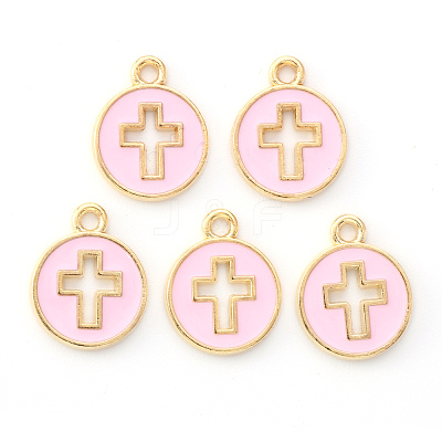 Light Gold Plated Alloy Enamel Pendants X-ENAM-R136-18B-1