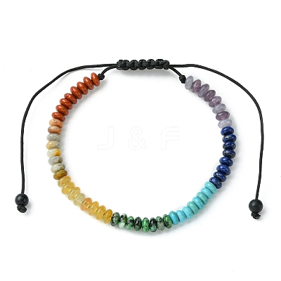 Natural & Synthetic Mixed Gemstone Flat Round Braided Bead Bracelet BJEW-JB09710-02-1