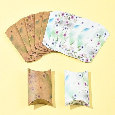 30Pcs 2 Styles Flower Printed Paper Pillow Gift Boxes CON-FS0001-21B-1