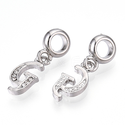 Platinum Rack Plating Alloy Rhinestone European Dangle Charms PALLOY-T048-36P-G-1