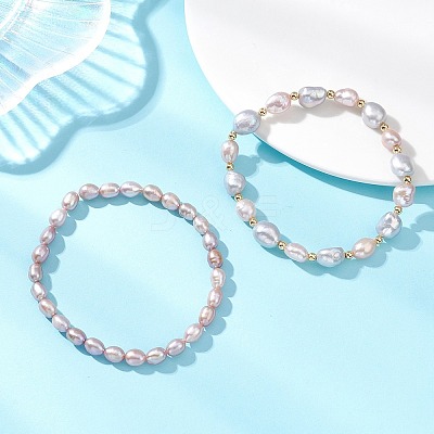 2Pcs 2 Styles Natural Cultured Freshwater Pearl Beads Stretch Bracelets for Women BJEW-JB13210-1