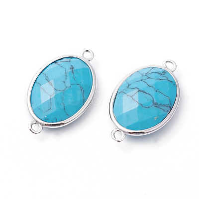 Platinum Tone Brass Synthetic Turquoise Links connectors G-F339-B02-1