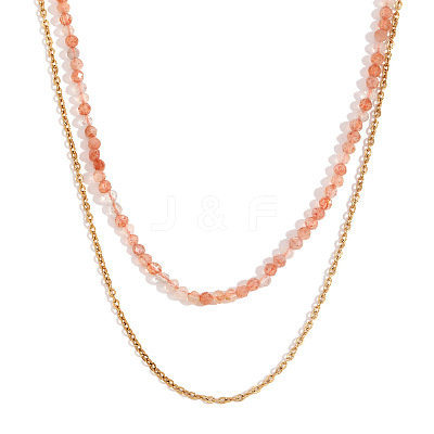 18K Gold Plated Stainless Steel & Natural Green Opal Beaded Double Layer Necklaces for Women QW1726-5-1