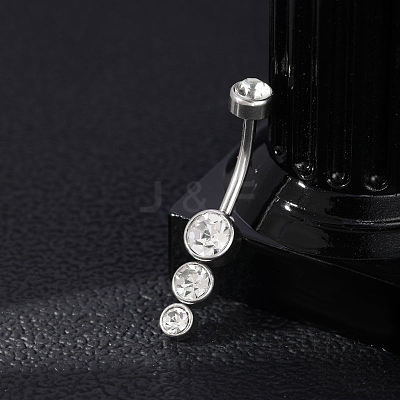 304 Stainless Steel Clear Cubic Zirconia Curved Barbell Belly Button Rings AJEW-D306-03P-05-1