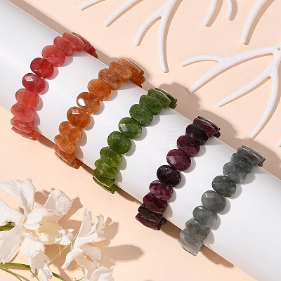 Oval Natural Malaysia Jade Beaded Stretch Bracelets G-P589-02A-1