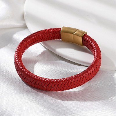 Ion Plating(IP) Braided Microfiber Leather Cord Bracelets for Men BJEW-Z081-06G-1