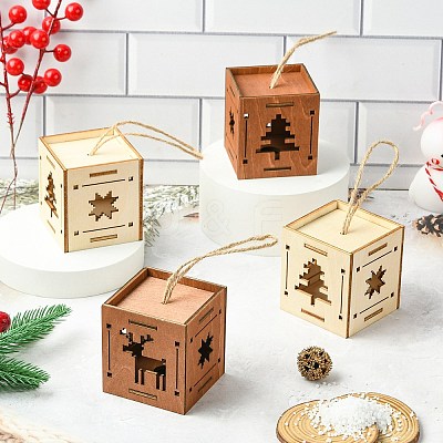 1 Set 6Pcs 2 Styles Christmas Square Splicing Wooden Ornament Mixed Colors ST-CJ0040-001-1