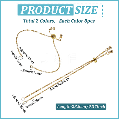 16Pcs 2 Colors Adjustable 304 Stainless Steel Cable Chains Bracelets Making AJEW-ME0001-03-1