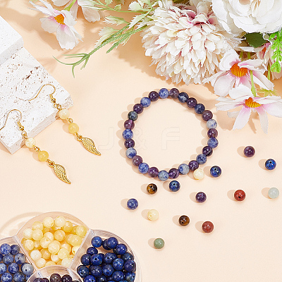 280Pcs 7 Styles Natural Amethyst & Lapis Lazuli & Blue Spot Jasper & Green Aventurine & Yellow Tiger Eye & Yellow Jade & Red Jasper Chakra Beads G-PA0001-93C-1