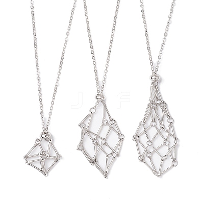 Brass Macrame Pouch Empty Stone Holder for Pendant Necklaces Making NJEW-JN04444-01-1