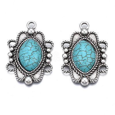 Synthetic Turquoise Pendants Settings for Enamel PALLOY-N157-031-1