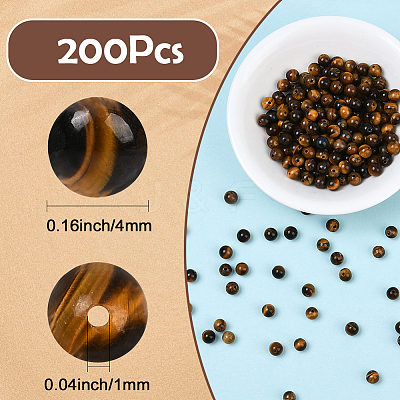 200Pcs Round Natural Tiger Eye Beads G-SP0001-21A-1
