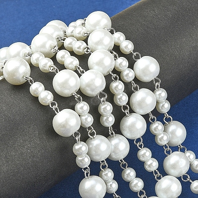 Handmade Round Glass Pearl Beads Chains for Necklaces Bracelets Making AJEW-JB00055-01-1