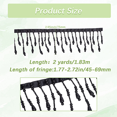 2Yards Polyester with Plastic Imitation Pearl Beads Tassel Ribbons OCOR-GF0004-99B-1