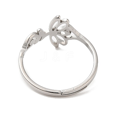 Non-Tarnish 304 Stainless Steel Hollow Lotus Adjustable Ring for Women RJEW-M149-32P-1