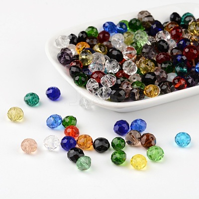 Faceted Rondelle Transparent Glass Beads GLAA-R152-8mm-M1-1