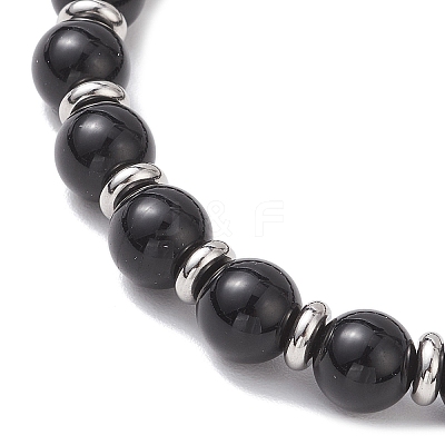 Natural Eyeless Obsidian and Malaysia Jade Stretch Bracelets BJEW-JB12184-1