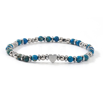 Dyed Natural Blue Imperial Jasper Round Beaded Stretch Bracelets LS-EV1340-3-1