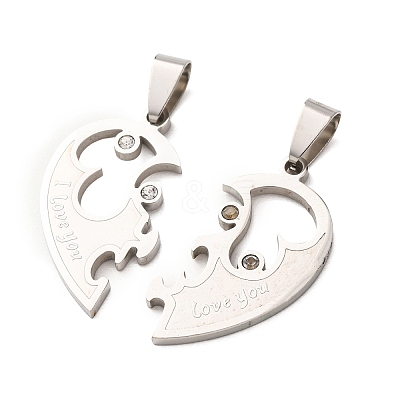 304 Stainless Steel Rhinestone Split Pendants STAS-F368-20P-1