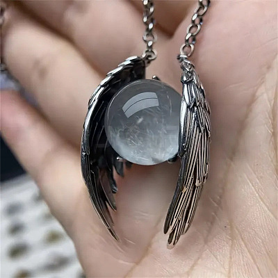 Alloy Angel Wings with Glass Sphere Pendant Necklaces FS-WGA1663-01-1
