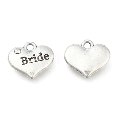 Wedding Theme Antique Silver Tone Tibetan Style Heart with Bride Rhinestone Charms TIBEP-N005-12E-1