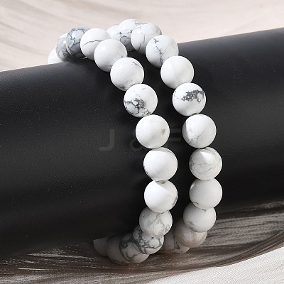 Natural Howlite Round Beaded Stretch Bracelets GG-CBA12F1-02A-10-1
