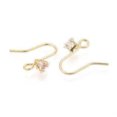 Brass Pave Clear Cubic Zirconia Earring Hooks KK-T077-17G-01-1