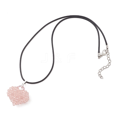 Electroplated Glass Beaded Heart Pendant Black Waxed Cotton Cord Necklaces for Women NJEW-MZ00120-02-1